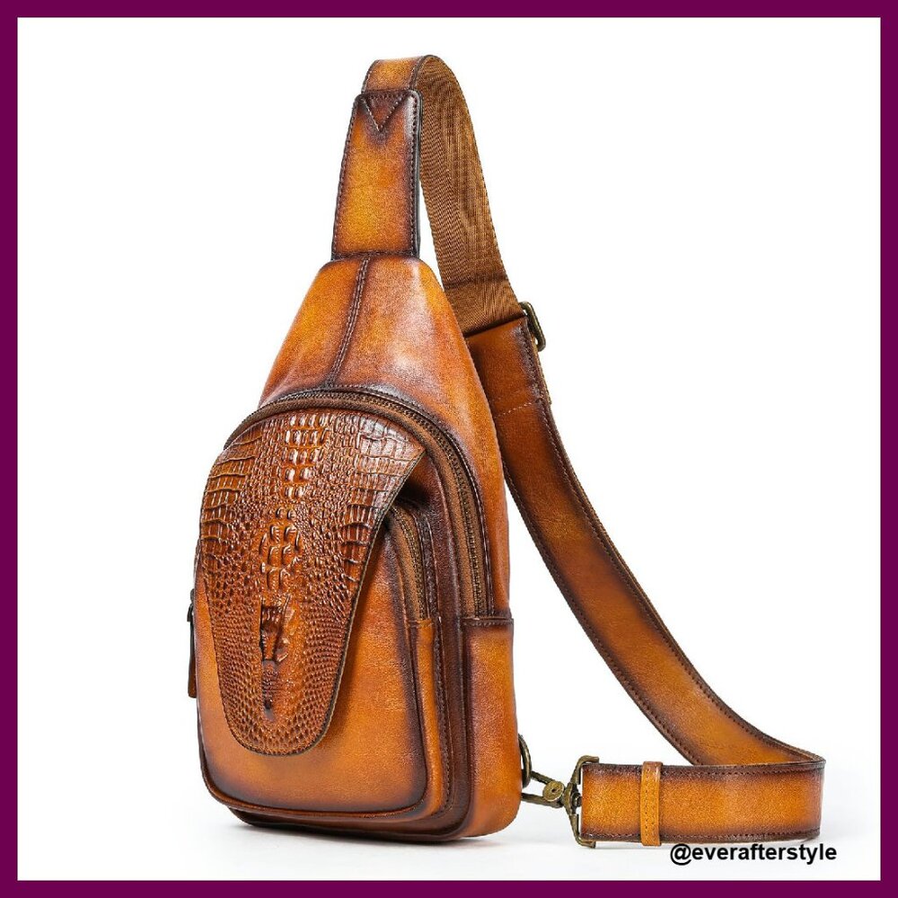 Genuine Leather Crocodile Flap Crossbody Bag Travel Everyday Chic